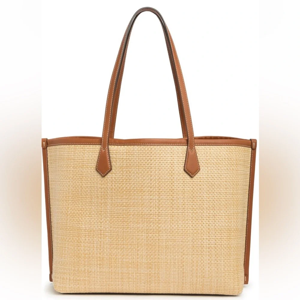 Tory Burch Perry Floral Embroidered Straw Tote Bag - Picture 9 of 11